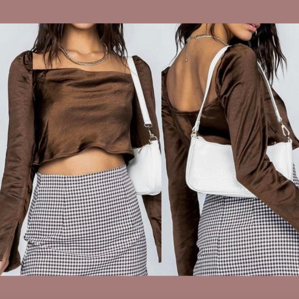 NWD $40 Princess Polly [ 6 US ] Crop Long‎ Sleeve Love Song Top in Brown #6021